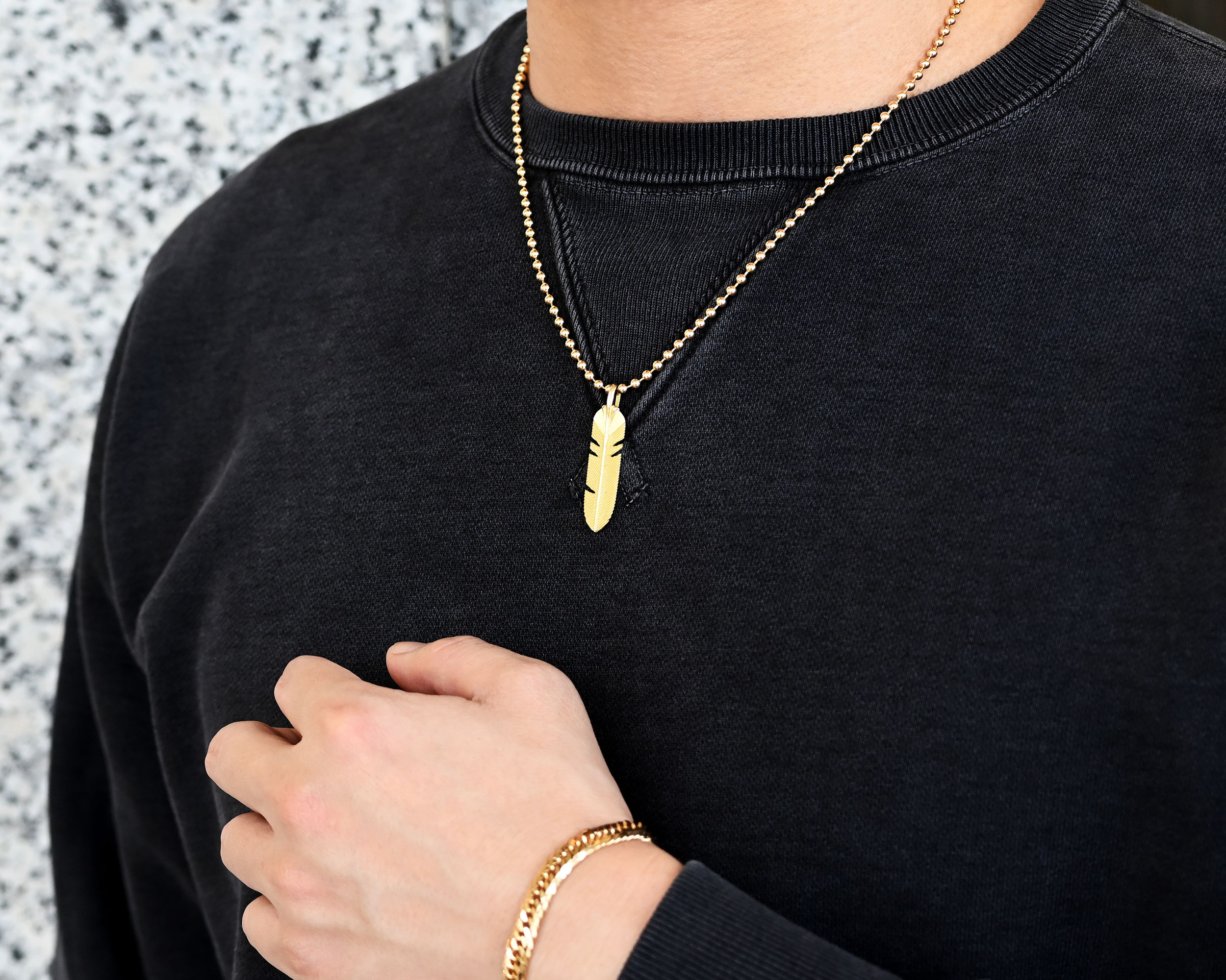 K18-フェザーペンダントM-B13