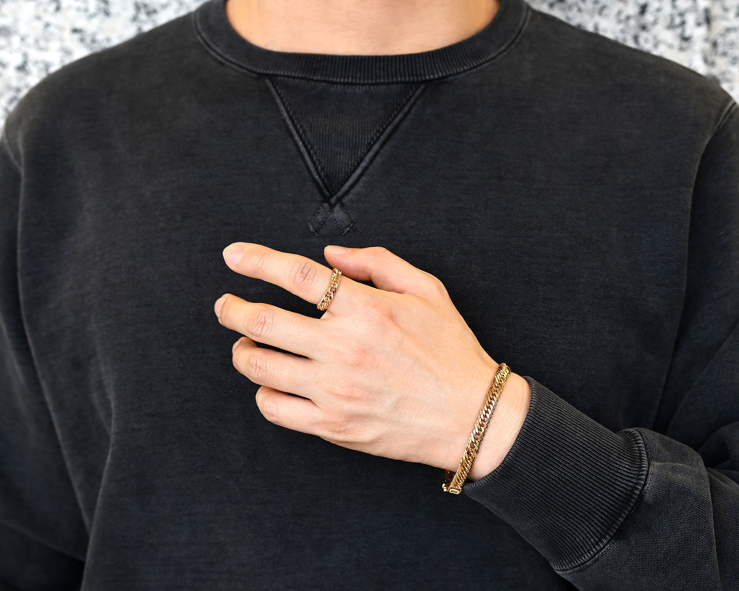 K18喜平チェーンリング12面トリプル-スリム-ソフトタイプ16