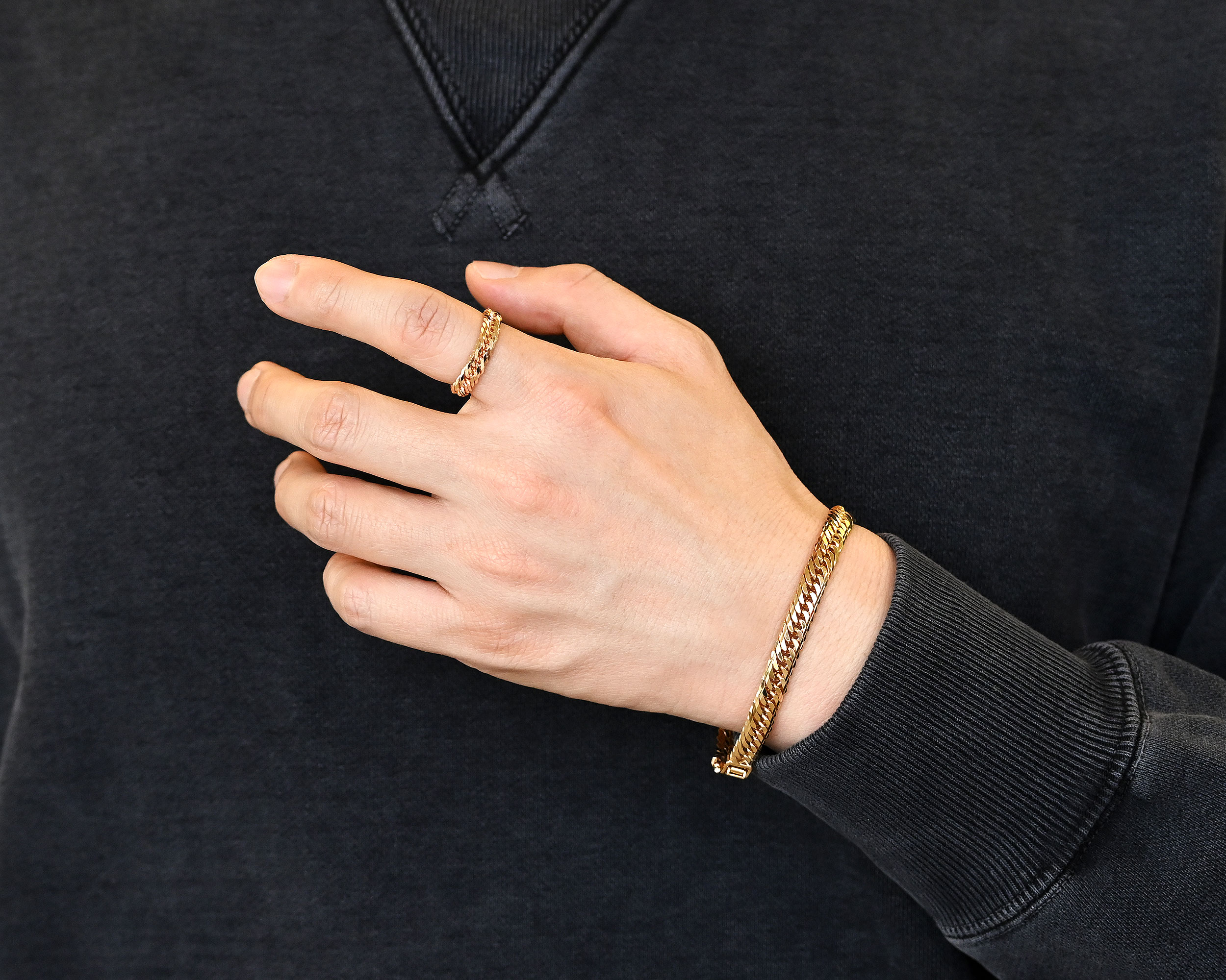 K18喜平チェーンリング12面トリプル-スリム-ソフトタイプ17